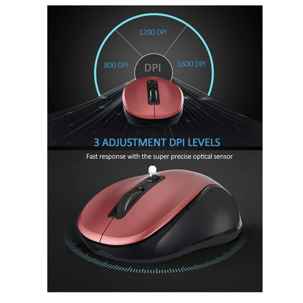 Wireless Mouse Red 2.4G w/ 6D Buttons, ergonomic, smooth Mouse for Laptop PC Mac